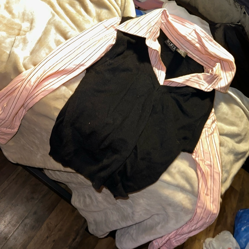Fancy vest over button-down two and one